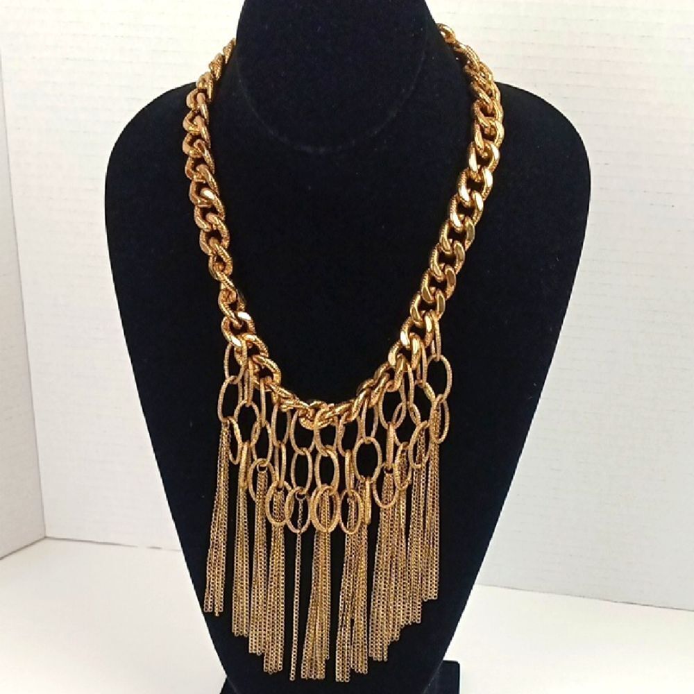 Elegant Women Chunky Gold Chain Fringe Necklace